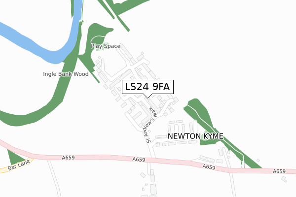 LS24 9FA map - large scale - OS Open Zoomstack (Ordnance Survey)