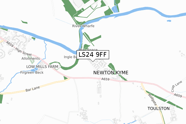 LS24 9FF map - small scale - OS Open Zoomstack (Ordnance Survey)