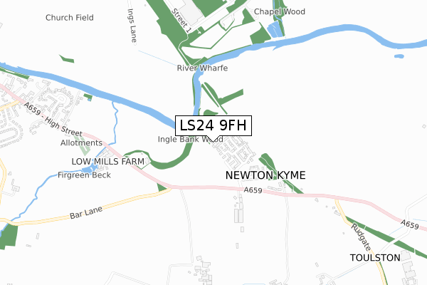 LS24 9FH map - small scale - OS Open Zoomstack (Ordnance Survey)