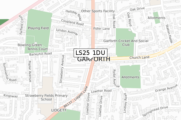 LS25 1DU map - large scale - OS Open Zoomstack (Ordnance Survey)