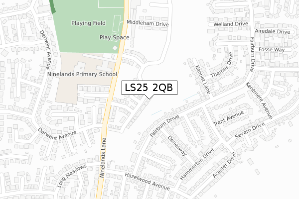 LS25 2QB map - large scale - OS Open Zoomstack (Ordnance Survey)
