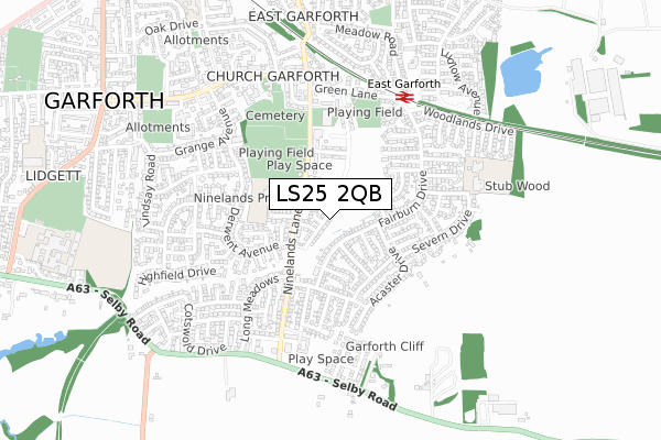 LS25 2QB map - small scale - OS Open Zoomstack (Ordnance Survey)