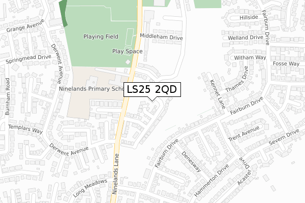 LS25 2QD map - large scale - OS Open Zoomstack (Ordnance Survey)