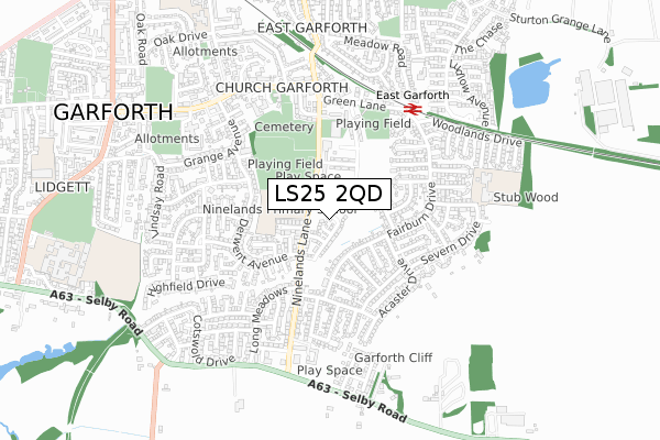 LS25 2QD map - small scale - OS Open Zoomstack (Ordnance Survey)