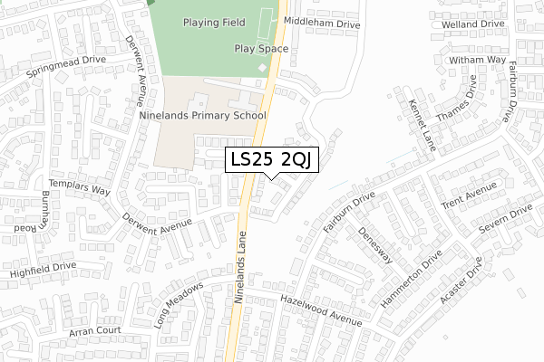 LS25 2QJ map - large scale - OS Open Zoomstack (Ordnance Survey)