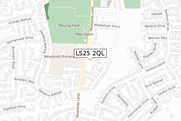 LS25 2QL map - large scale - OS Open Zoomstack (Ordnance Survey)