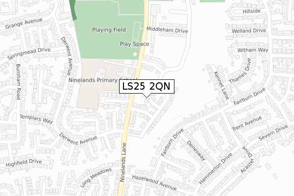 LS25 2QN map - large scale - OS Open Zoomstack (Ordnance Survey)