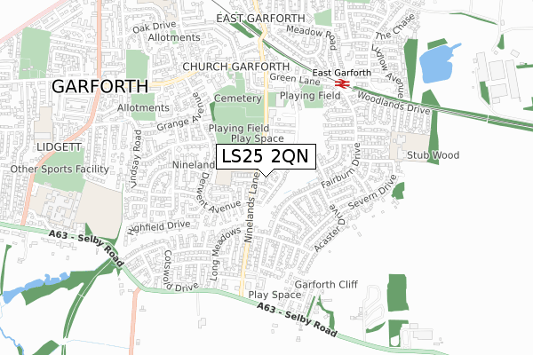 LS25 2QN map - small scale - OS Open Zoomstack (Ordnance Survey) LS25 2QN map - small scale - OS Open Zoomstack (Ordnance Survey)