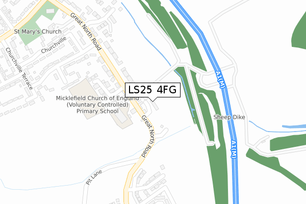 LS25 4FG map - large scale - OS Open Zoomstack (Ordnance Survey)