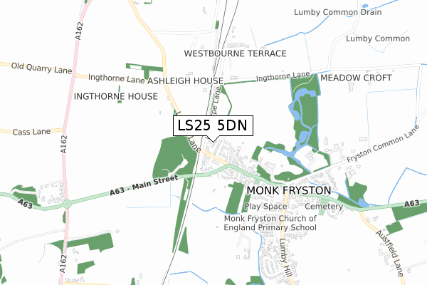 LS25 5DN map - small scale - OS Open Zoomstack (Ordnance Survey)