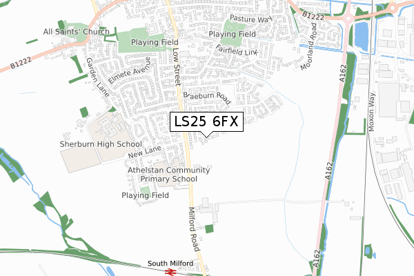 LS25 6FX map - small scale - OS Open Zoomstack (Ordnance Survey)