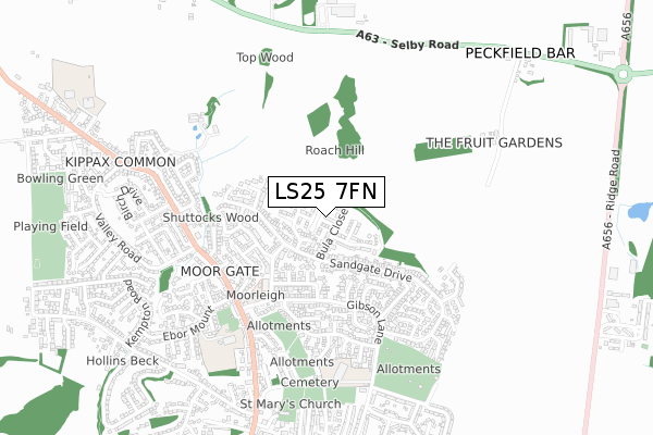 LS25 7FN map - small scale - OS Open Zoomstack (Ordnance Survey)