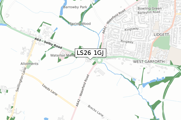 LS26 1GJ map - small scale - OS Open Zoomstack (Ordnance Survey)