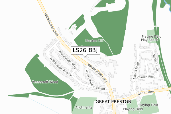 LS26 8BJ map - large scale - OS Open Zoomstack (Ordnance Survey)
