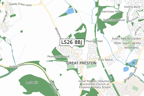 LS26 8BJ map - small scale - OS Open Zoomstack (Ordnance Survey)