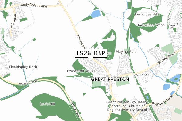 LS26 8BP map - small scale - OS Open Zoomstack (Ordnance Survey)