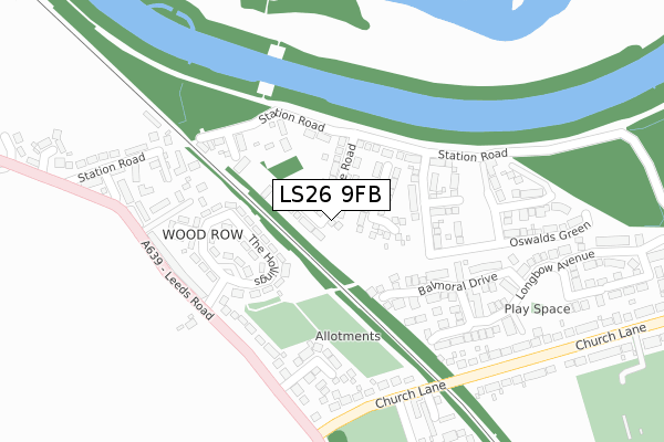 LS26 9FB map - large scale - OS Open Zoomstack (Ordnance Survey)