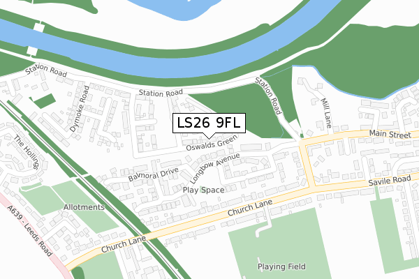 LS26 9FL map - large scale - OS Open Zoomstack (Ordnance Survey)