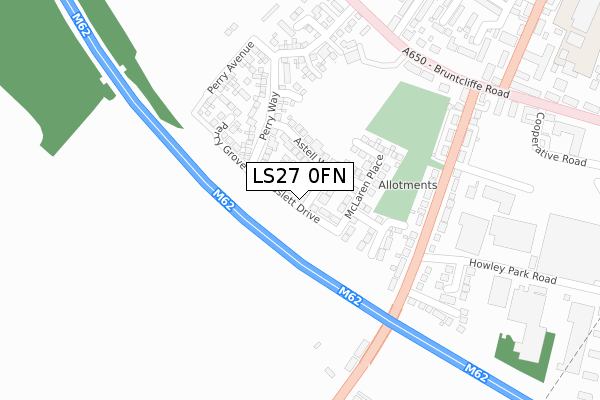 LS27 0FN map - large scale - OS Open Zoomstack (Ordnance Survey)