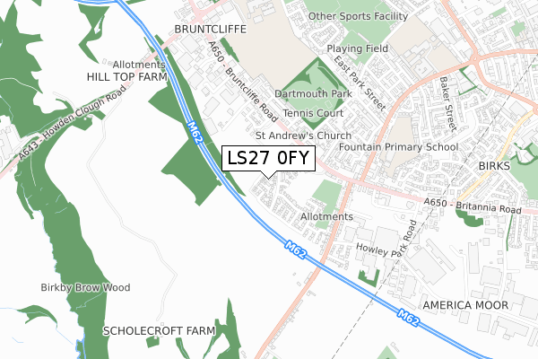 LS27 0FY map - small scale - OS Open Zoomstack (Ordnance Survey)