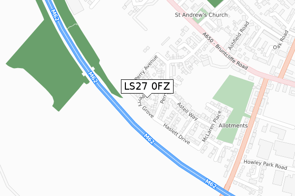 LS27 0FZ map - large scale - OS Open Zoomstack (Ordnance Survey)