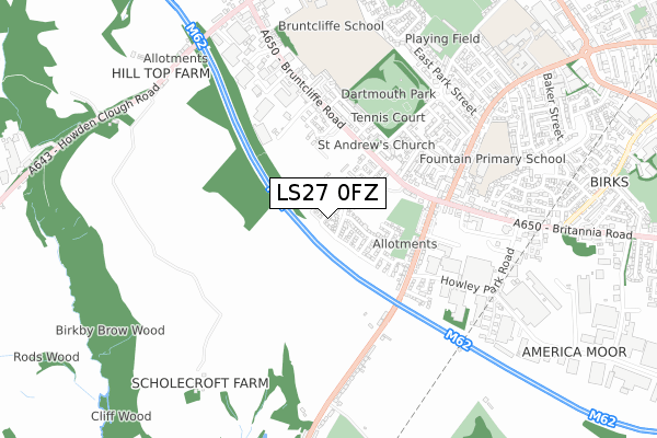 LS27 0FZ map - small scale - OS Open Zoomstack (Ordnance Survey)