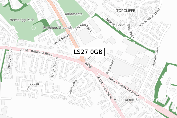 LS27 0GB map - large scale - OS Open Zoomstack (Ordnance Survey)