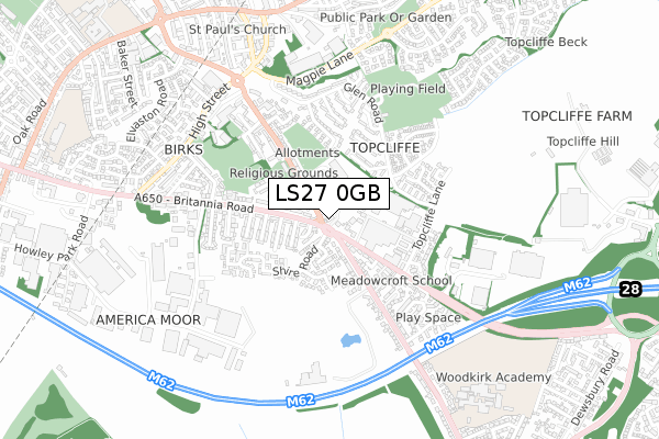 LS27 0GB map - small scale - OS Open Zoomstack (Ordnance Survey)
