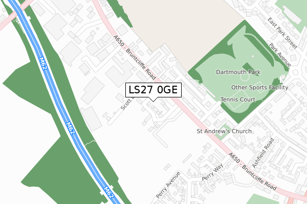 LS27 0GE map - large scale - OS Open Zoomstack (Ordnance Survey)