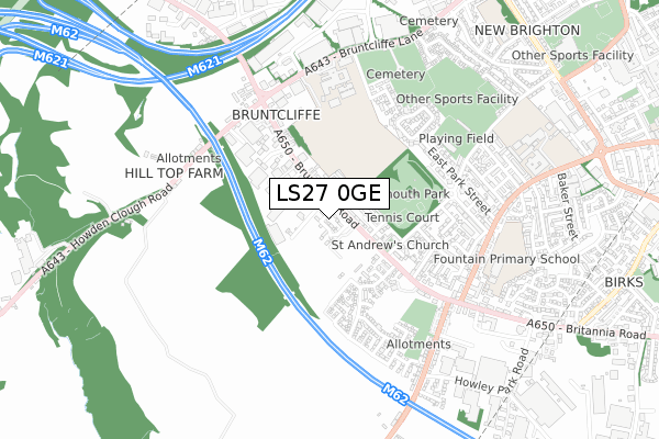 LS27 0GE map - small scale - OS Open Zoomstack (Ordnance Survey)