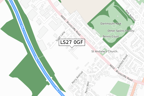LS27 0GF map - large scale - OS Open Zoomstack (Ordnance Survey)