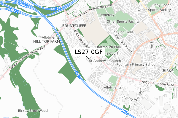 LS27 0GF map - small scale - OS Open Zoomstack (Ordnance Survey)