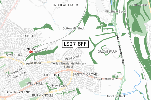 LS27 8FF map - small scale - OS Open Zoomstack (Ordnance Survey)