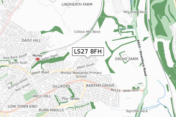 LS27 8FH map - small scale - OS Open Zoomstack (Ordnance Survey)