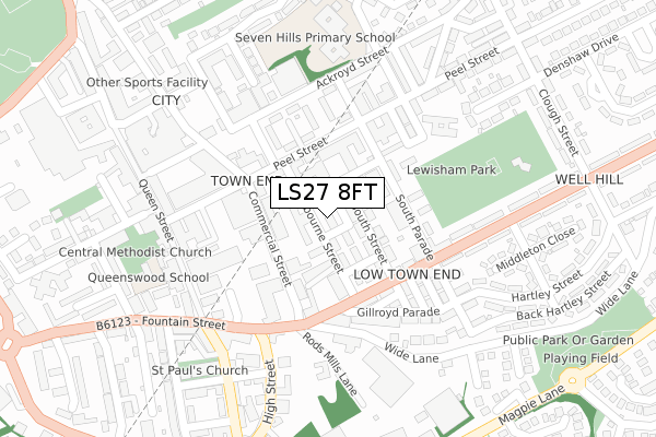 LS27 8FT map - large scale - OS Open Zoomstack (Ordnance Survey)