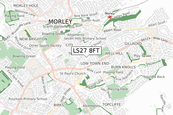 LS27 8FT map - small scale - OS Open Zoomstack (Ordnance Survey)