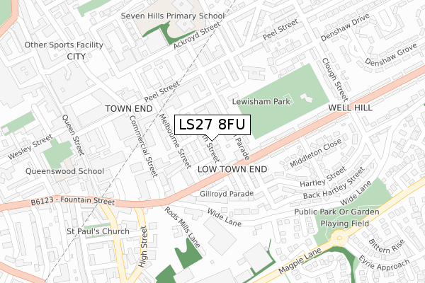 LS27 8FU map - large scale - OS Open Zoomstack (Ordnance Survey)