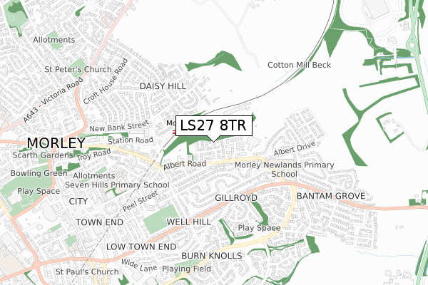 LS27 8TR map - small scale - OS Open Zoomstack (Ordnance Survey)