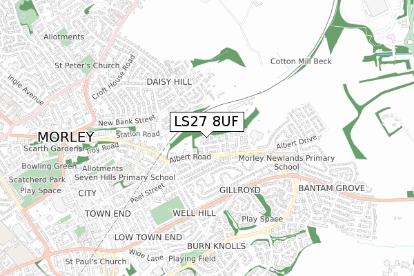 LS27 8UF map - small scale - OS Open Zoomstack (Ordnance Survey)
