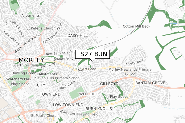 LS27 8UN map - small scale - OS Open Zoomstack (Ordnance Survey)