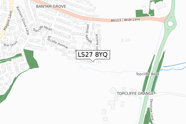 LS27 8YQ map - large scale - OS Open Zoomstack (Ordnance Survey)