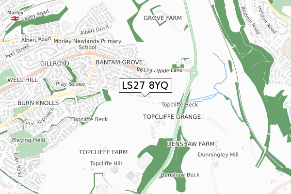 LS27 8YQ map - small scale - OS Open Zoomstack (Ordnance Survey)