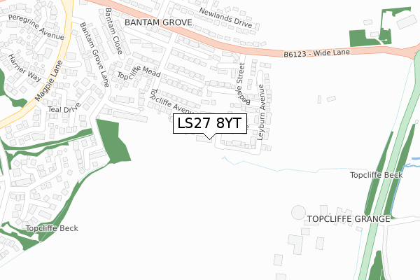 LS27 8YT map - large scale - OS Open Zoomstack (Ordnance Survey)