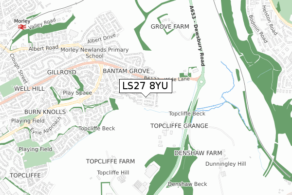 LS27 8YU map - small scale - OS Open Zoomstack (Ordnance Survey) LS27 8YU map - small scale - OS Open Zoomstack (Ordnance Survey)