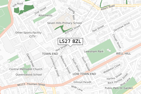 LS27 8ZL map - large scale - OS Open Zoomstack (Ordnance Survey)