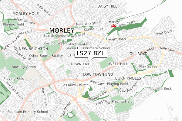 LS27 8ZL map - small scale - OS Open Zoomstack (Ordnance Survey)