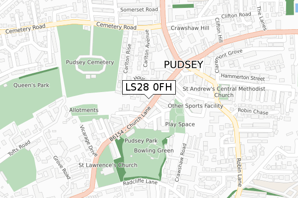 LS28 0FH map - large scale - OS Open Zoomstack (Ordnance Survey)