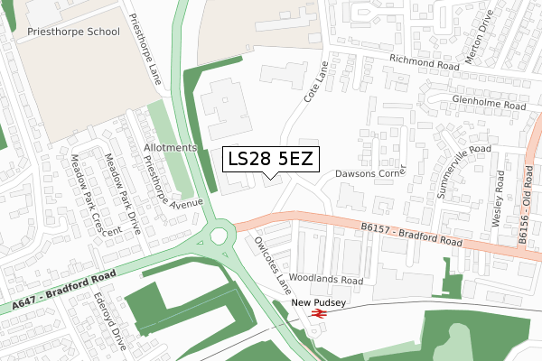 LS28 5EZ map - large scale - OS Open Zoomstack (Ordnance Survey) LS28 5EZ map - large scale - OS Open Zoomstack (Ordnance Survey)
