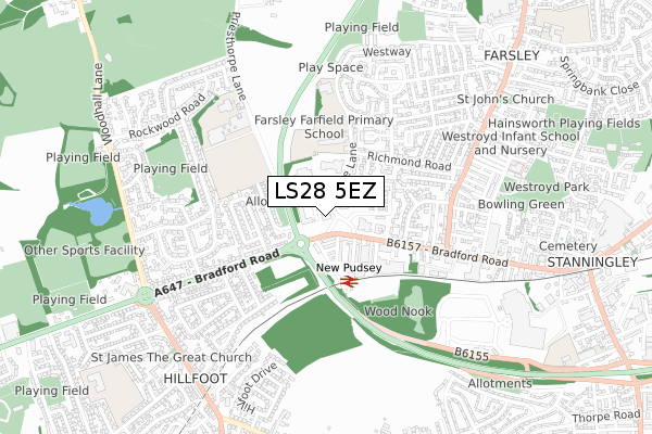 LS28 5EZ map - small scale - OS Open Zoomstack (Ordnance Survey) LS28 5EZ map - small scale - OS Open Zoomstack (Ordnance Survey)