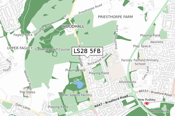 LS28 5FB map - small scale - OS Open Zoomstack (Ordnance Survey)